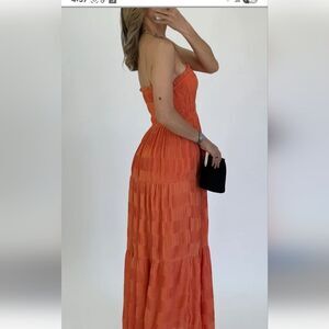 - Orange Tiered Off-the-Shoulder Maxi Dress
